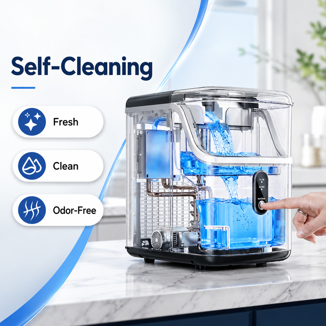 Friwest Nugget Ice Maker Countertop, 35lbs/24H Portable Sonic Ice Machine with Self-Cleaning, Chewable Pellet Ice Maker for Home Kitchen Office RV, Stainless Steel