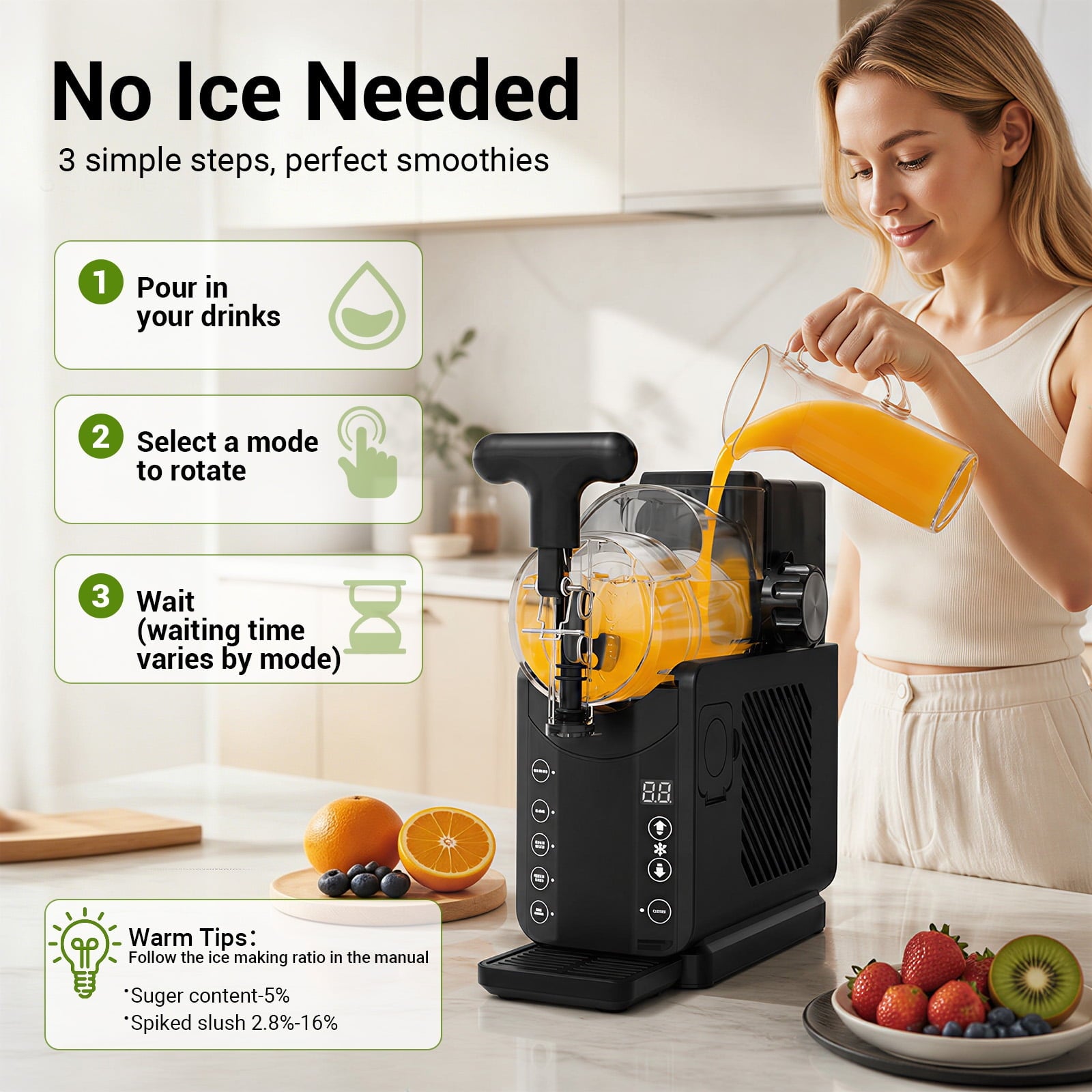 Friwest Slushy Machine with Compressor, No Ice Needed, 5 Preset Slush & Margarita Programs, Self Cleaning