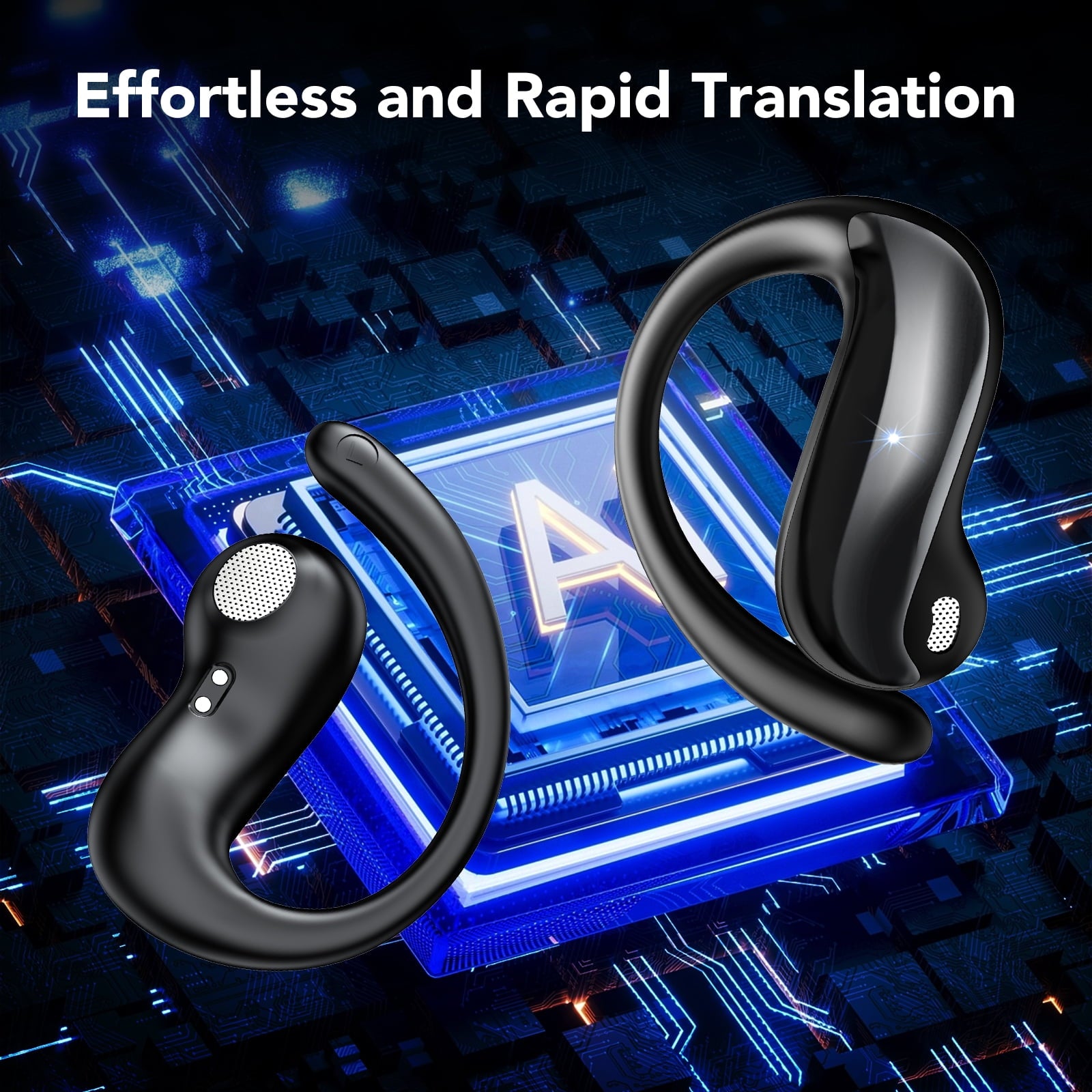 Open Ear Earbuds, Bluetooth 5.4 Wireless Earbuds with Ear Hooks, 60Hrs Playtime Bluetooth Headphones, HD Stereo Bass Over Ear Earphones, IP8 Waterproof Ear Buds for Workout/Running, Black