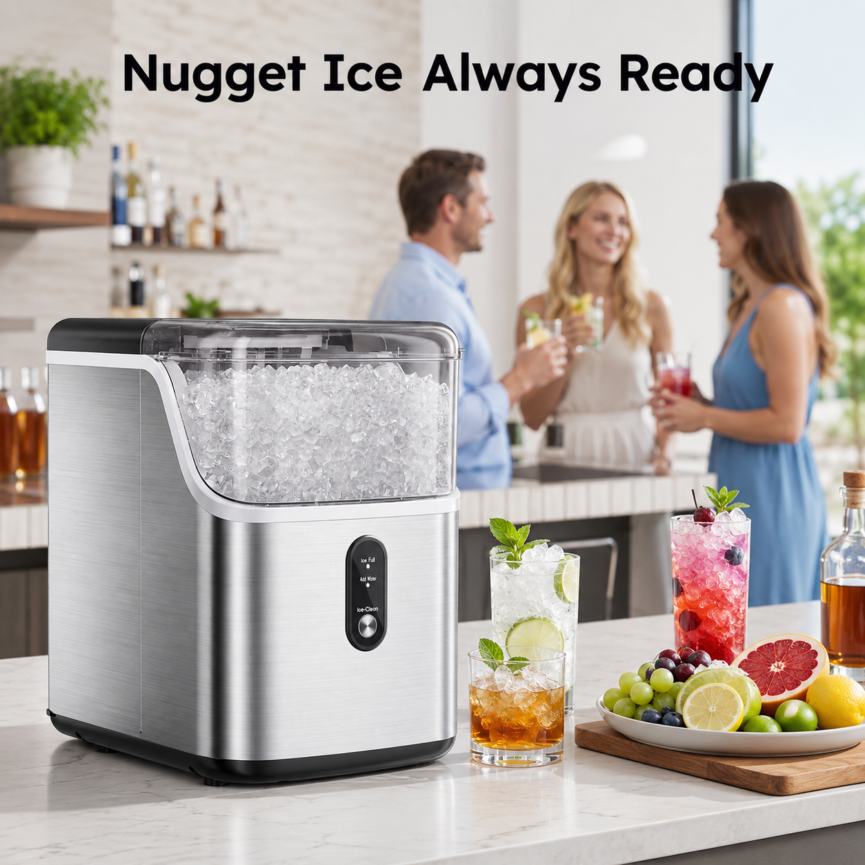 Friwest Nugget Ice Maker Countertop, 35lbs/24H Portable Sonic Ice Machine with Self-Cleaning, Chewable Pellet Ice Maker for Home Kitchen Office RV, Stainless Steel