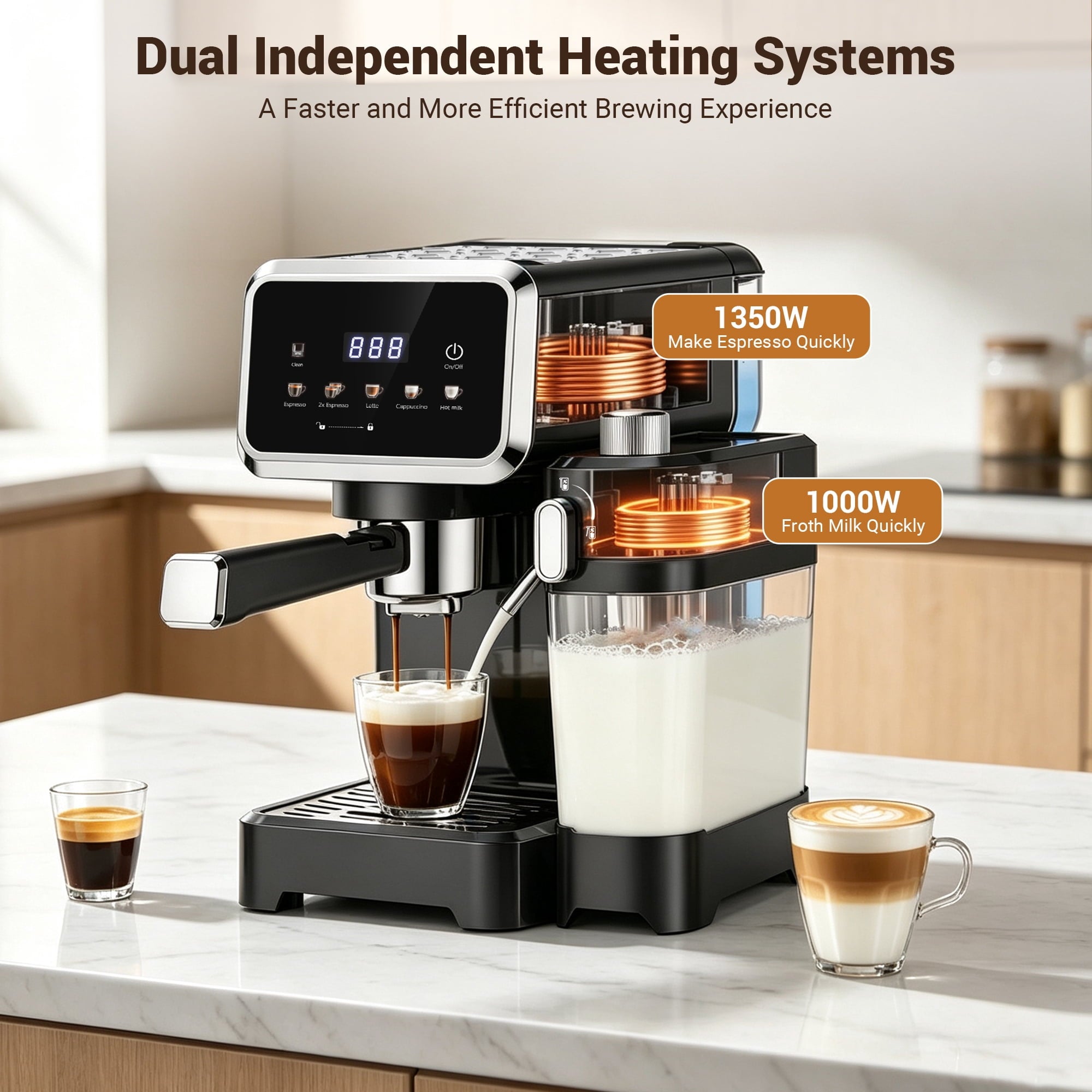 Friwest Espresso Machine 20 Bar, Super Compact Espresso Maker with Touch Screen, Professional Coffee Machine, Automatic Milk Frother for Cappuccino