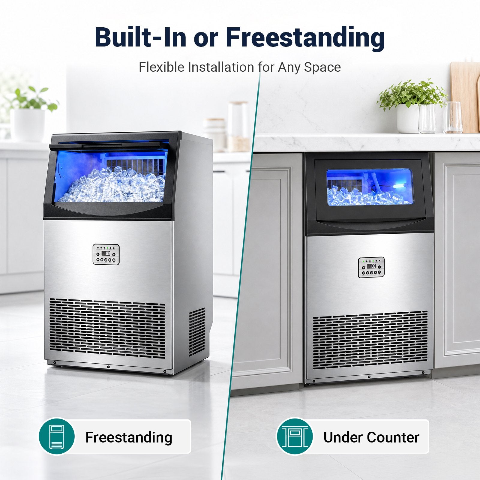 Friwest Commercial Ice Maker Machine,200 Lbs/24H with 33 Lbs Storage, 55-Cube Square Ice Maker, 15-Min First Batch, Self-Filling Water System, Stainless Steel Ice Machine for Restaurant, Bar & Shop