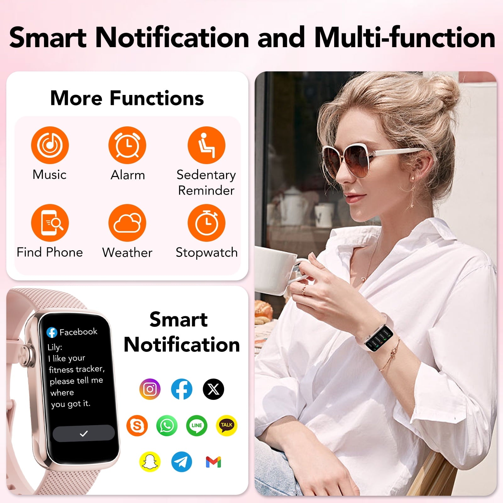 1.47" Fitness Tracker, Smartwatch for Women Men with Multiple Sport Modes Step Counter, Bluetooth Calls (Make/Answer), IP68 Waterproof, Fitness Tracker Compatible with Android and iPhone, Pink