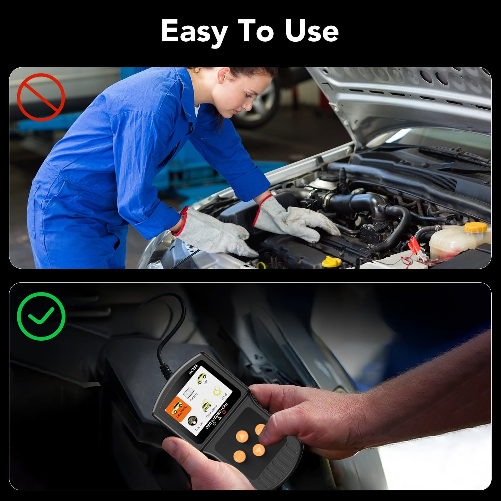OBD2 Scanner, Car Code Reader, Auto Diagnostic Tool for Check Engine Light, Car Scanner for All Vehicles since 1996, Black