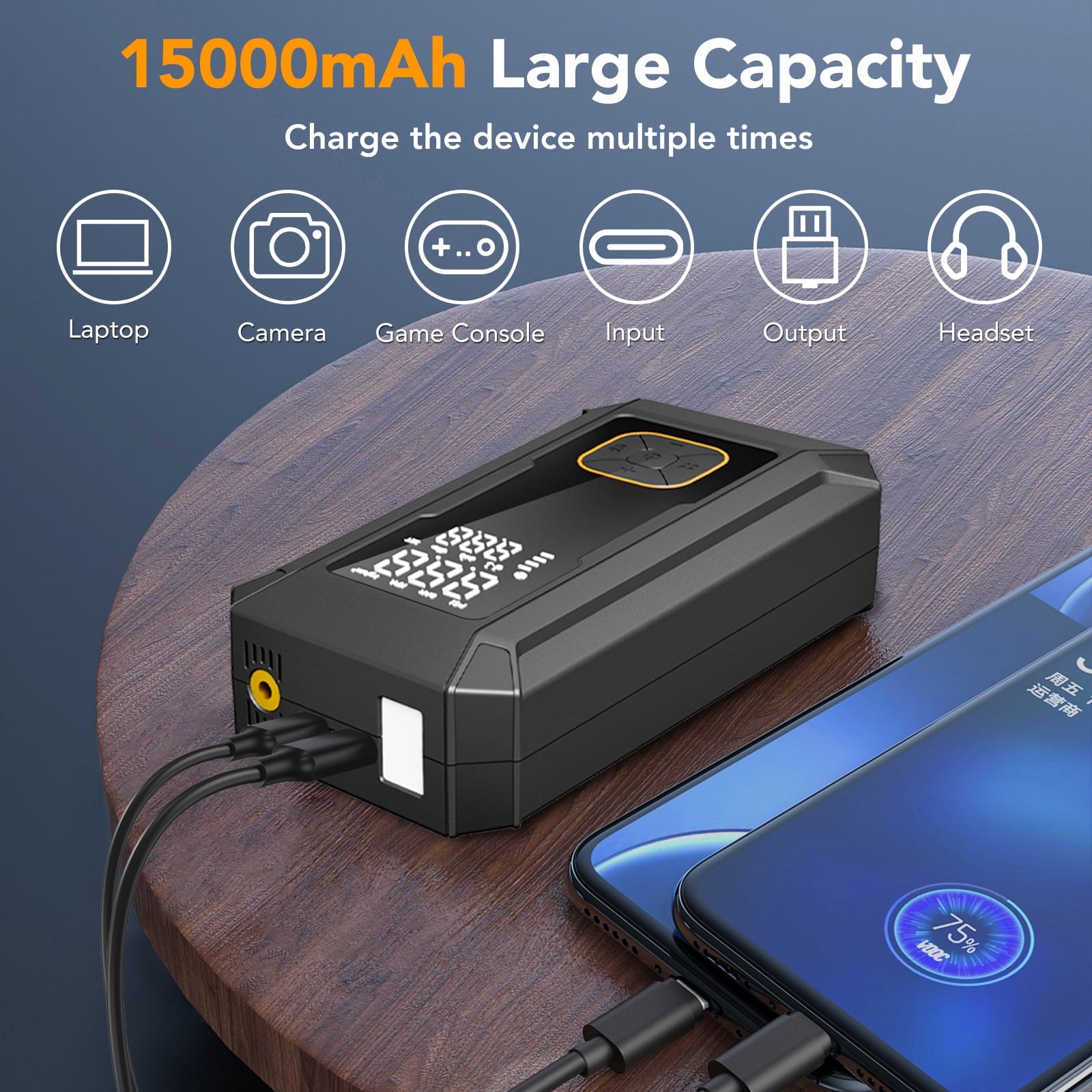 KT1 Car Jump Starter with Air Compressor, 150 PSI, 15000MAH Power Bank, 4000A Jump Starter, Fast Inflation for Car Tires, Bikes, SUV, Trucks & More - Portable Air Compressor with LED Light