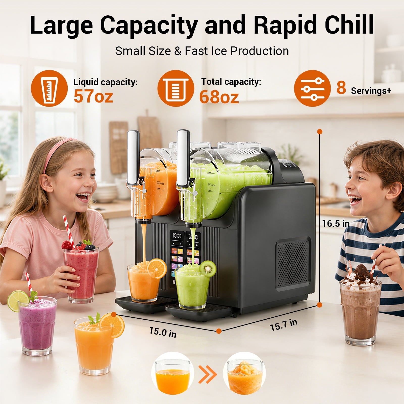 Feiwest Slushie Machine, 54oz x 2 Tank Slushy Machine for Home, No Ice Needed Frozen Drink Maker, Margarita Maker with Self-Cleaning, for Frozen Margaritas, Frappés, Milkshake & More