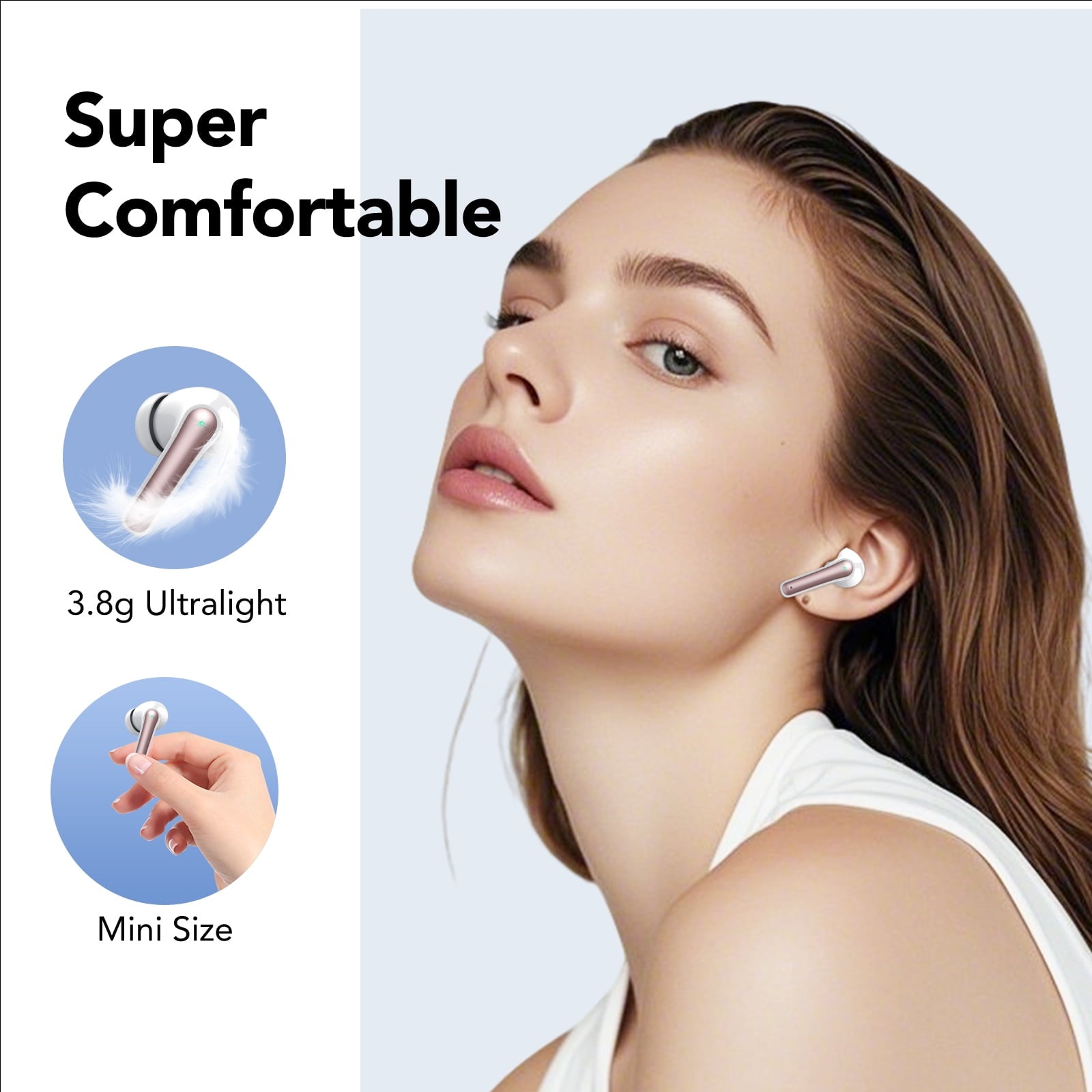 Bluetooth Headphones True Wireless Earbuds 40H Long Playback, Stereo Deep Bass, LED Display, IPX7, Lightweight in Ear Earphone, Noise Cancelling Headphones with Mic for iPhone Android, Pink