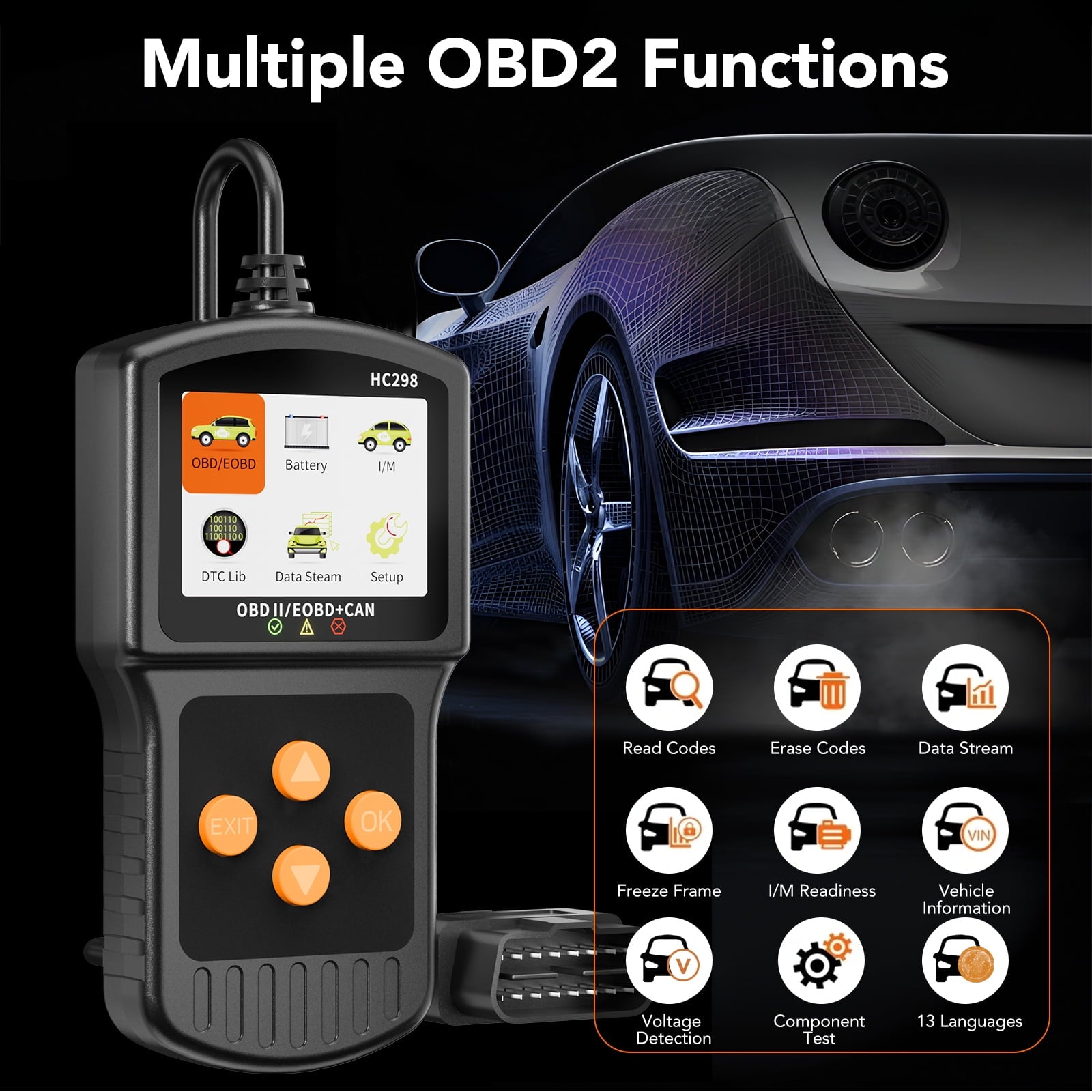 OBD2 Scanner, Car Code Reader, Auto Diagnostic Tool for Check Engine Light, Car Scanner for All Vehicles since 1996, Black