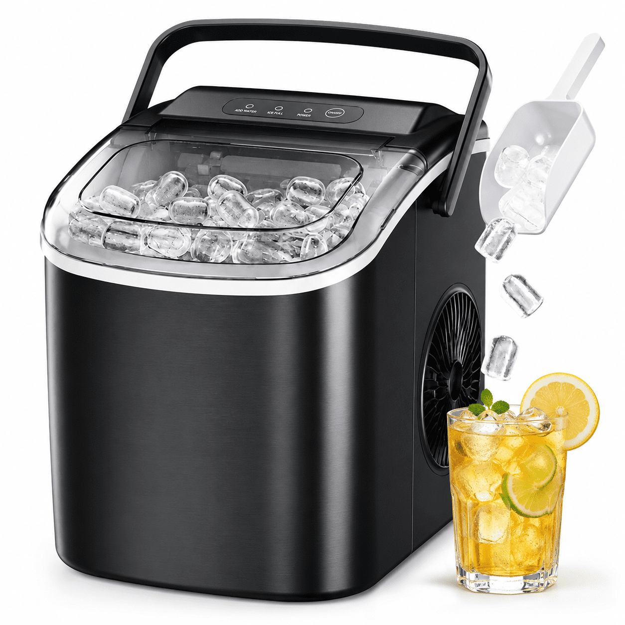 Friwest Countertop Ice Maker 26 lbs/24H , 9 Bullet-Shaped Ice in 6 Min, Auto-Cleaning Portable Ice Maker for Kitchen, Home, Office, RV, Black