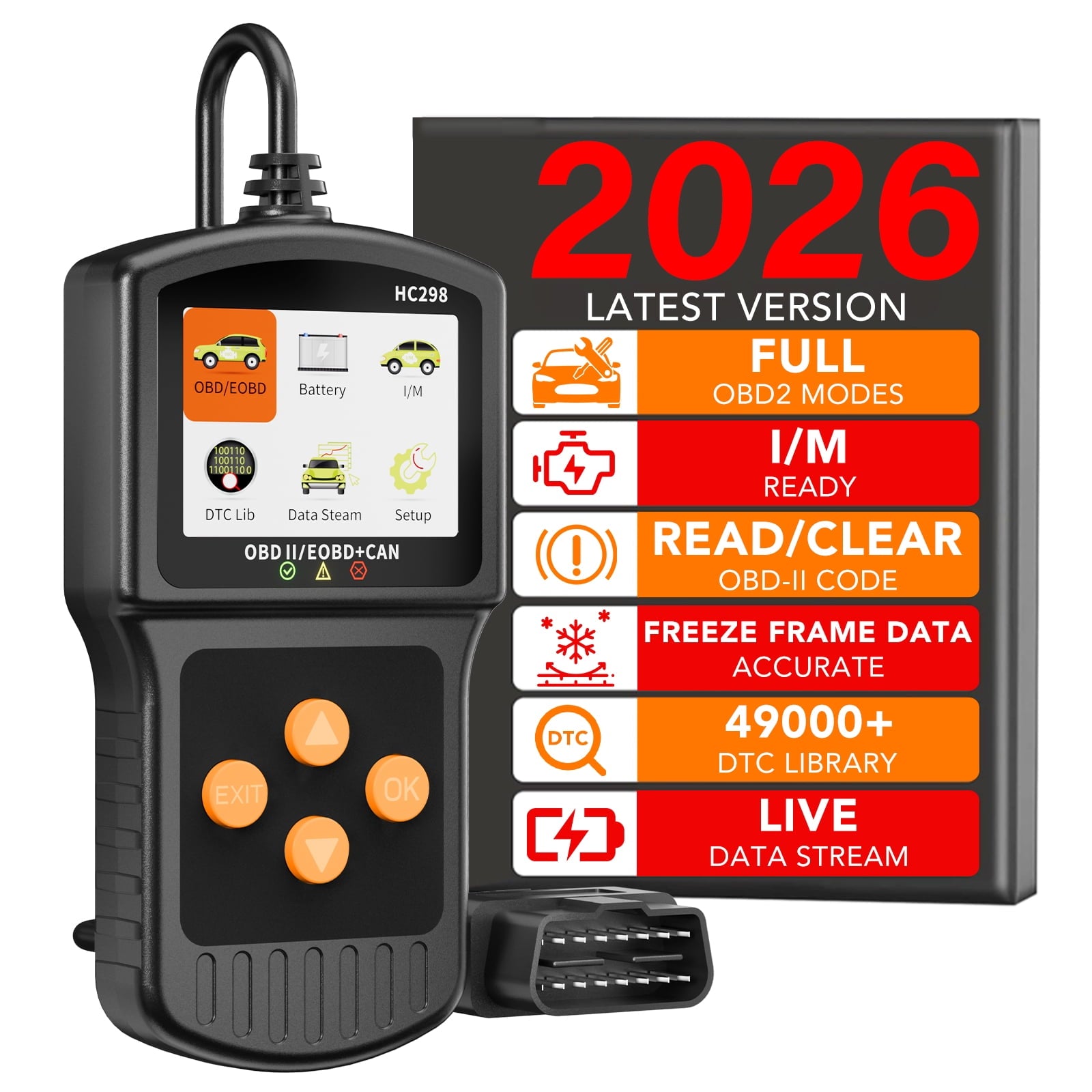 OBD2 Scanner, Car Code Reader, Auto Diagnostic Tool for Check Engine Light, Car Scanner for All Vehicles since 1996, Black