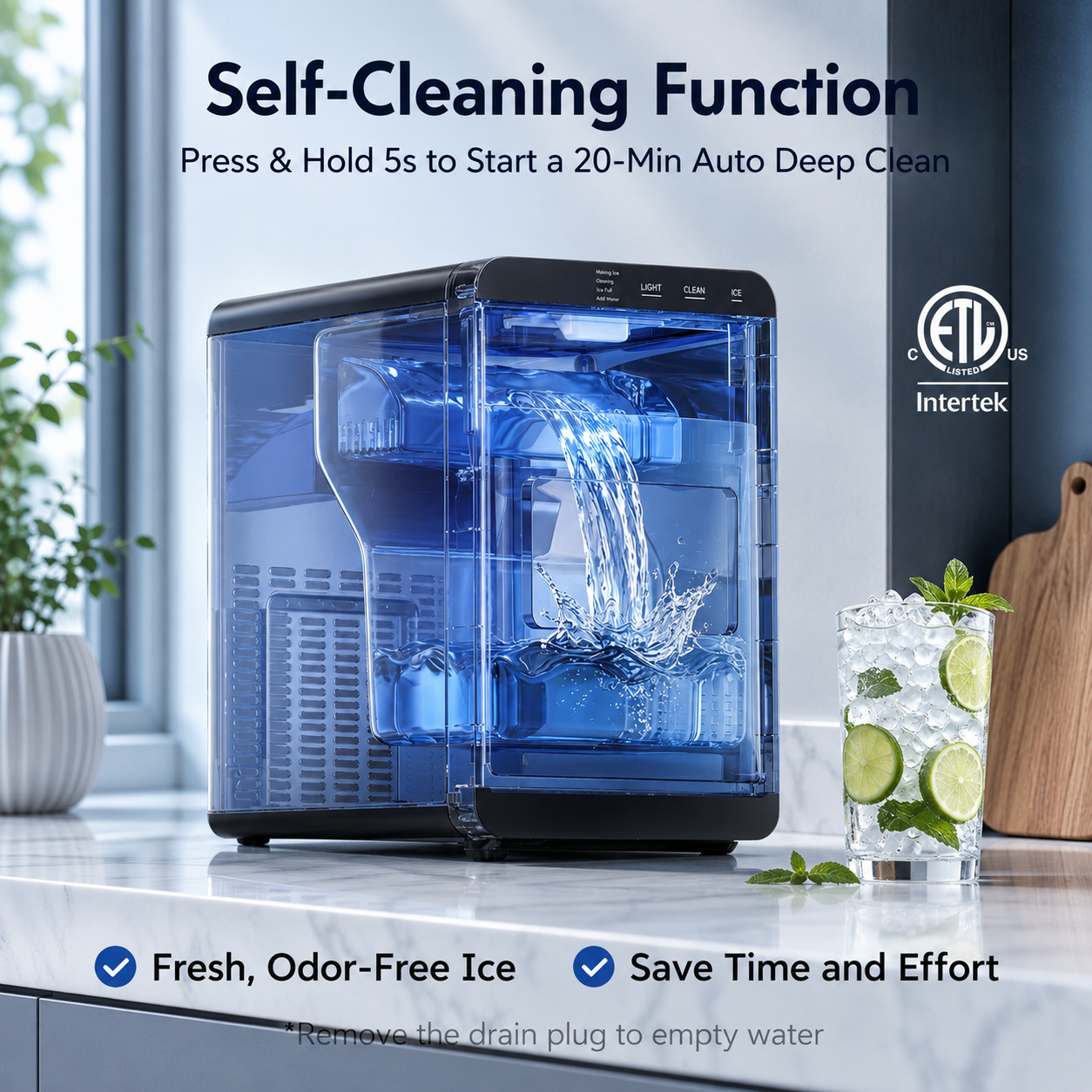 Friwest Nugget Ice Maker Countertop, 44lbs/Day Soft Chewable Pebble Nugget Ice Machine, One-Touch Self-Cleaning with Touch Screen for Home, Kitchen, Office, Stainless Steel, Black