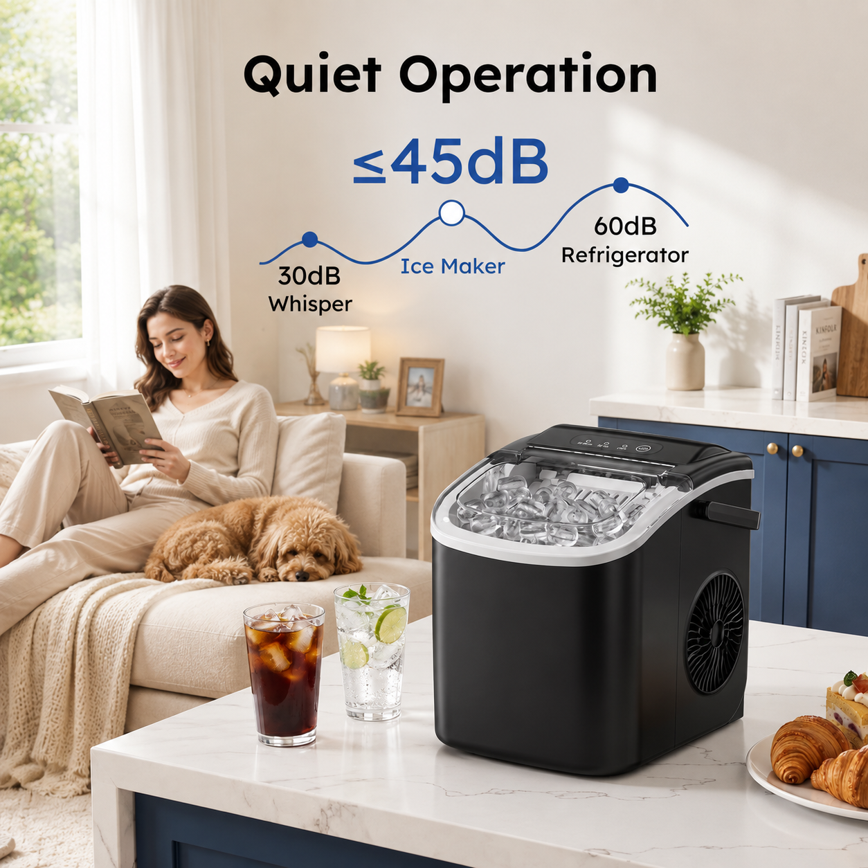 Friwest Countertop Ice Maker 26 lbs/24H , 9 Bullet-Shaped Ice in 6 Min, Auto-Cleaning Portable Ice Maker for Kitchen, Home, Office, RV, Black