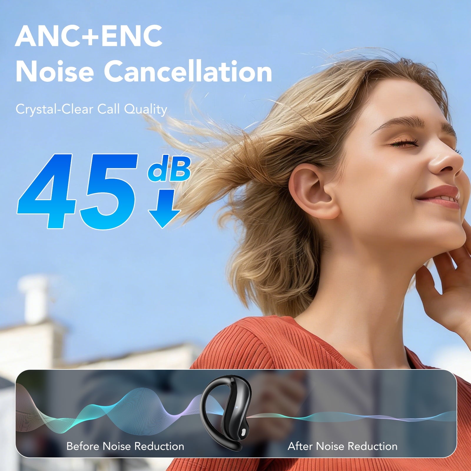 Open Ear Earbuds, Bluetooth 5.4 Wireless Earbuds with Ear Hooks, 60Hrs Playtime Bluetooth Headphones, HD Stereo Bass Over Ear Earphones, IP8 Waterproof Ear Buds for Workout/Running, Black
