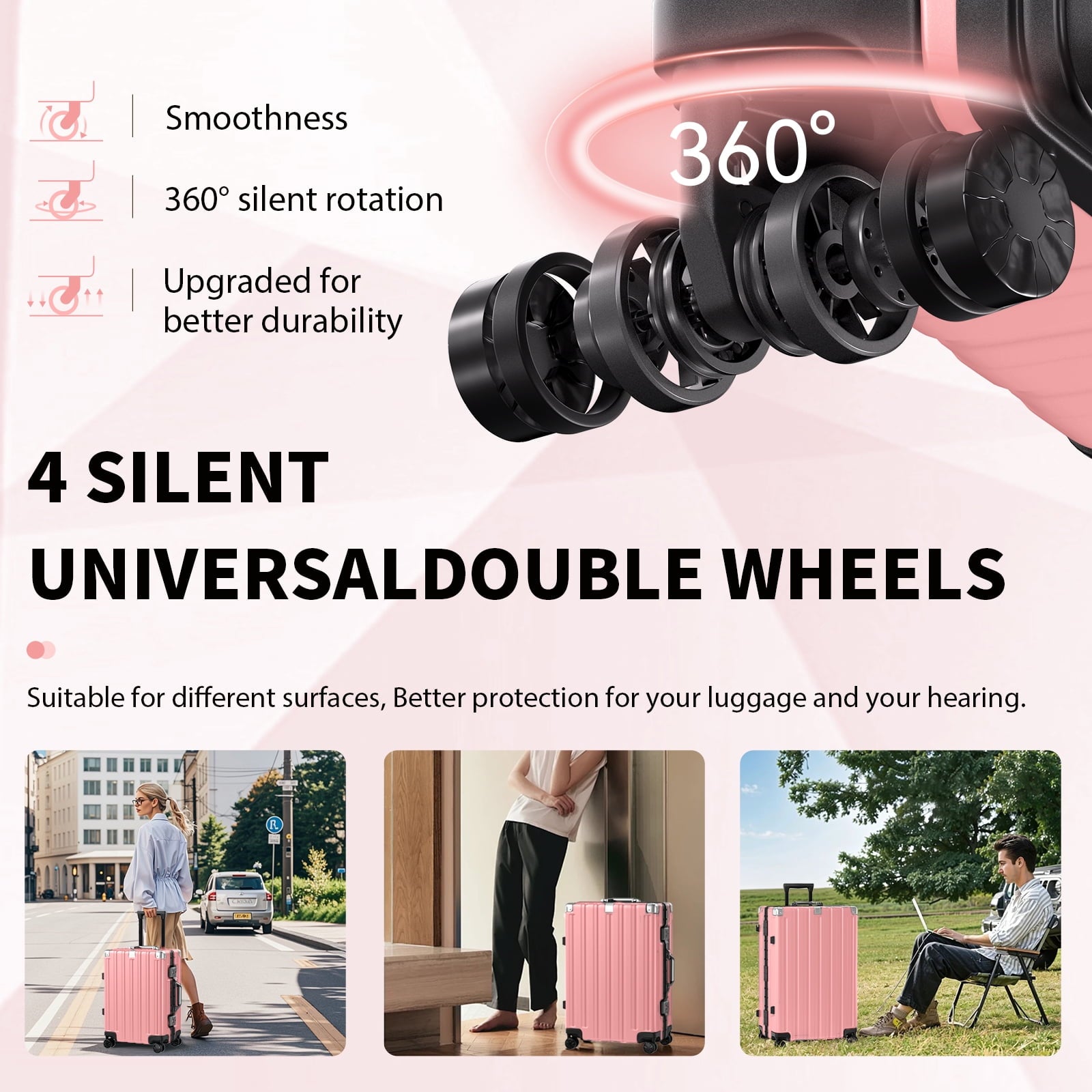 Checked Luggage Aluminum Frame Suitcase with Wheels PC ABS Hardside Zipperless with TSA Lock 28 Inch Pink