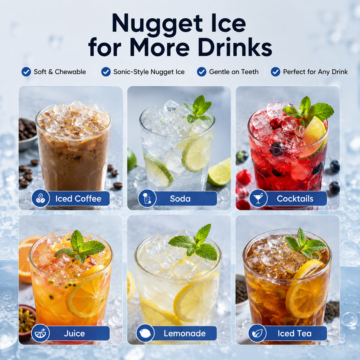 Friwest Nugget Ice Maker Countertop, 44lbs/Day Soft Chewable Pebble Nugget Ice Machine, One-Touch Self-Cleaning with Touch Screen for Home, Kitchen, Office, Stainless Steel, Black